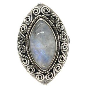 Doug Paulus Vintage Sterling Silver Ring 925 Size 6.5 Moonstone Bali Style